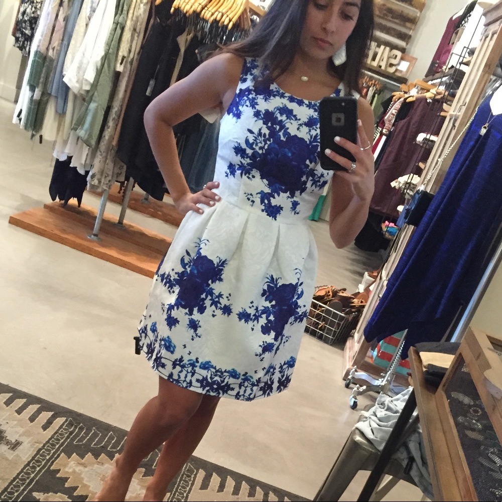Blue and White Floral Dress